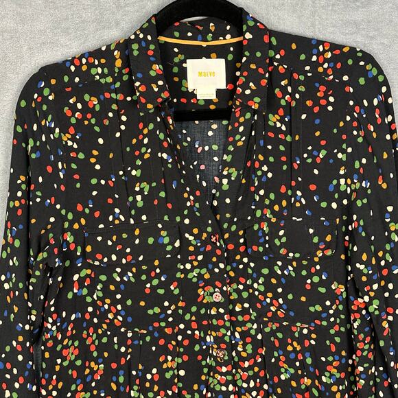 Maeve Top Womens 6 Black Polka Dot Long Sleeve Button Down Career Casual Blouse - Picture 2 of 12